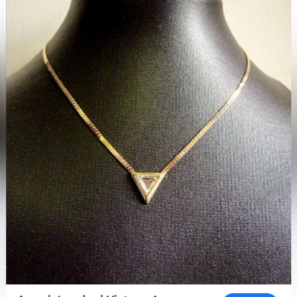 Vintage Avon Dainty Gold Tone Clear Crystal Chevron Necklace 18”
